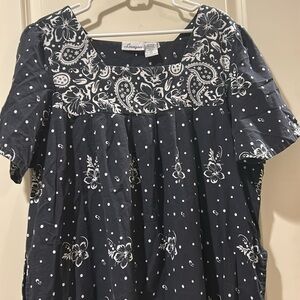Loungees Floral polkadot Cotton Maxi pullover dress short sleeve pockets size 2X